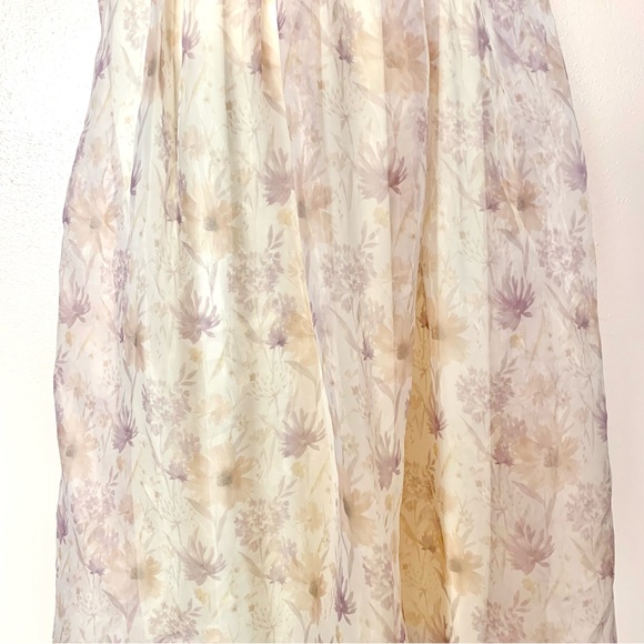 Arula Cream and Purple Smocked Tulle Mesh Floral Dress. - Picture 3 of 9